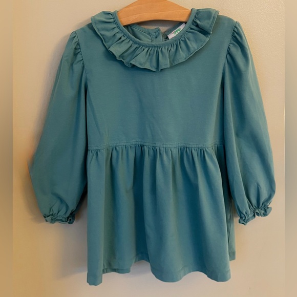 Girl’s 10 M Boutique Green Ruffle Tunic Top Shrimp & Grits  checked Sash Tie NEW - Picture 2 of 5